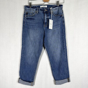 Kancan Jeans 27 Cuffed‎ Crop Mom High Rise Blue Cotton Trendy Casual Summer NEW